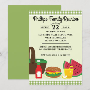 Green & White Tablecloth Picnic Family Reunion Invitation