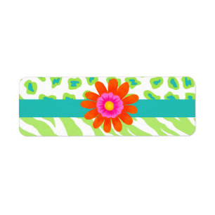 Green, White & Teal Zebra & Cheetah Orange Flower