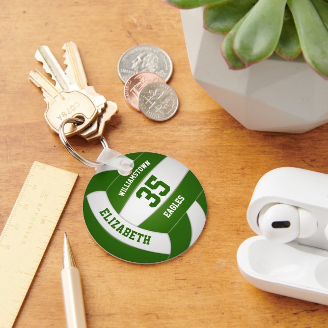 green white team colors boys girls volleyball keychain (Desk)