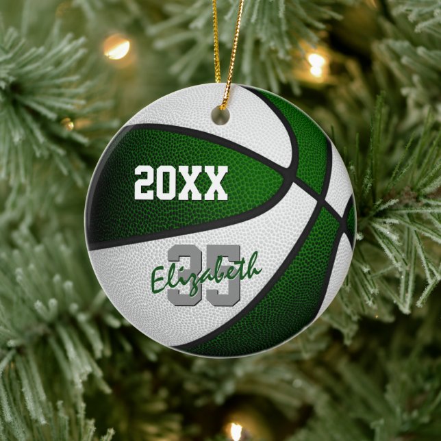 green white team colours basketball memento ceramic ornament (Tree)