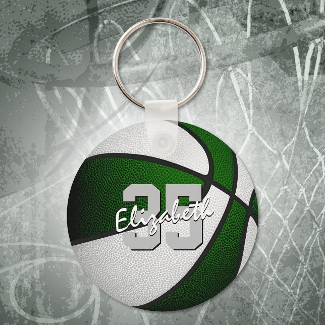 green white team colours boys girls basketball  keychain (Creator Uploaded)