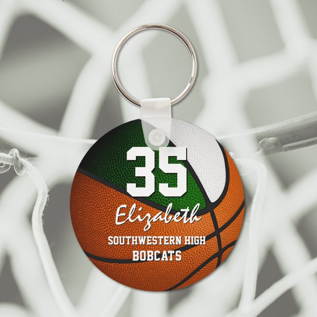 Green white team colours girls boys basketball keychain (Creator Uploaded)