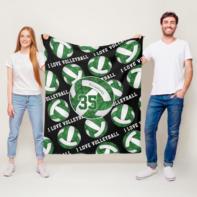 green white team colours girls I love volleyball Fleece Blanket (In Situ)