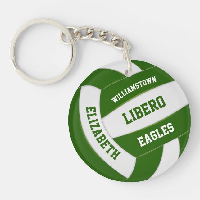 green white team colours personalized volleyball keychain (Front)