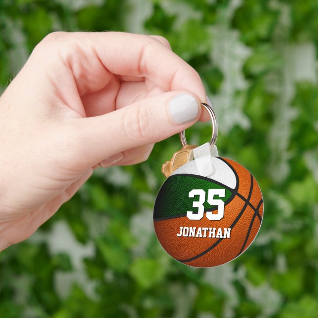 green white team colours realistic basketball keychain (Hand)
