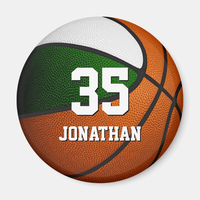 green white team colours realistic basketball magnet (Front)