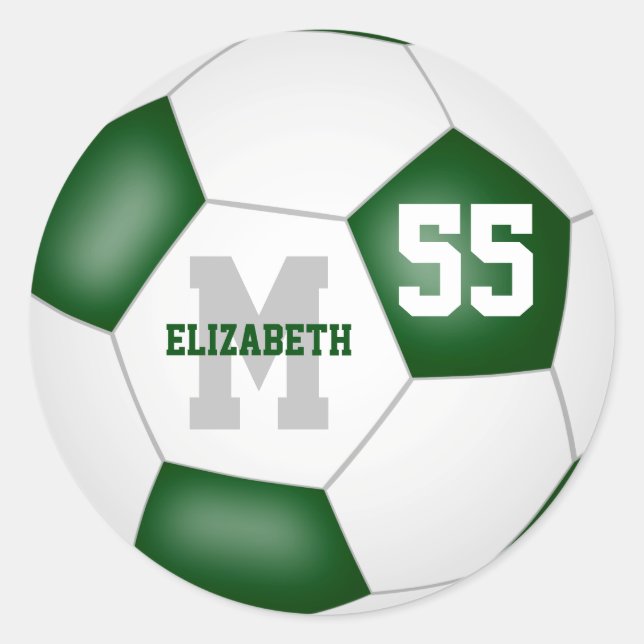 green white team colours soccer ball personalized classic round sticker (Front)