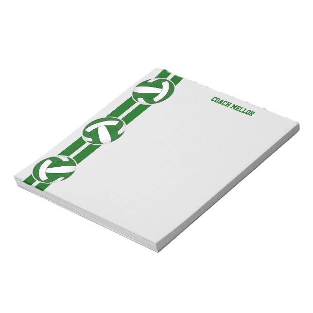green white team colours volleyball coach custom notepad (Rotated)