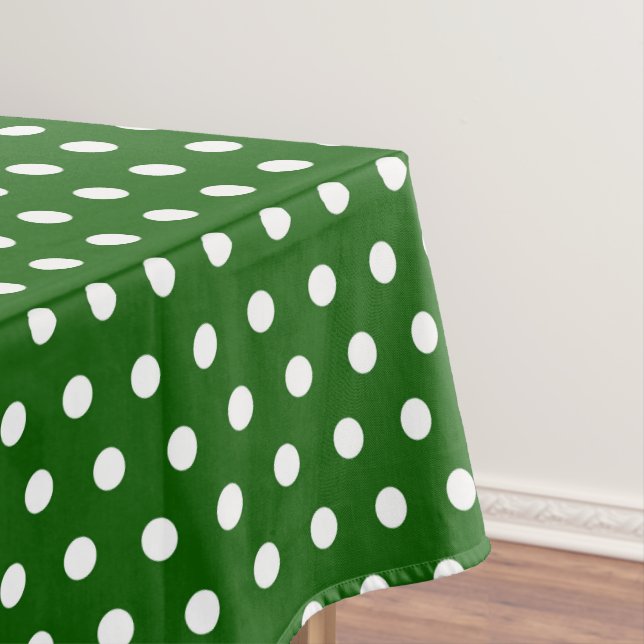 Green white tiled pattern polka dot tablecloth (In Situ)