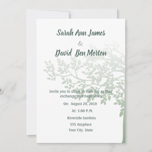 Green White Tree Leaves  Custom Colour Wedding Invitation (Front)