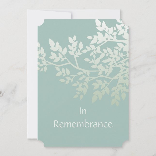 Green White Tree Leaves Custom Memorial Invite (Back)
