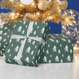 Green white trees illustration christmas pattern wrapping paper