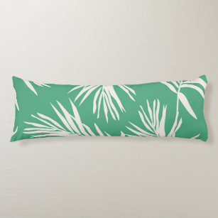 Green White Tropical Leaves  Beach Home Decor    Body Pillow