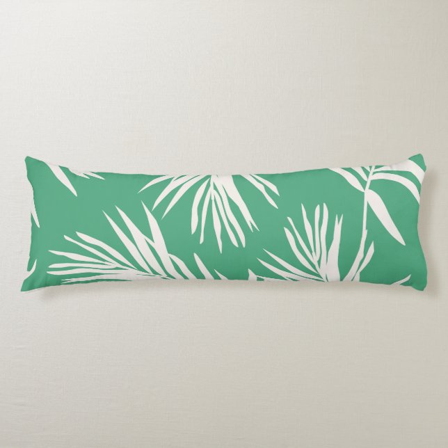 Green White Tropical Leaves  Beach Home Decor    Body Pillow (Front)
