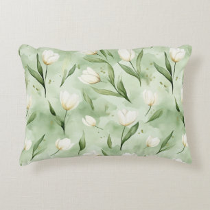 Green White Tulip Flowers Accent Pillow