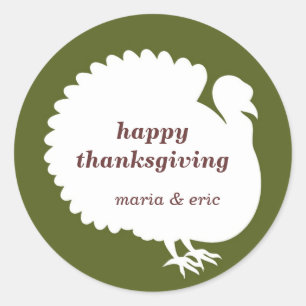 Green white turkey happy thanksgiving custom favou classic round sticker