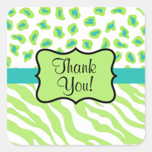 Green White Turquoise Leopard Zebra Skin Thank You Square Sticker