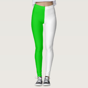 Green White Two Tone Split Half Design Leggings
