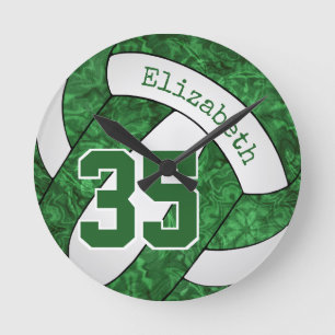 green white volleyball team colours girls custom round clock