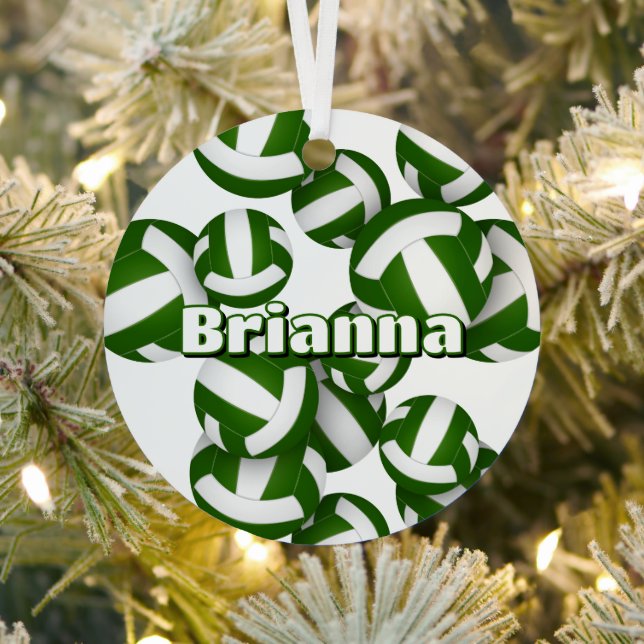 green white volleyballs w athlete name keepsake metal ornament (Insitu)