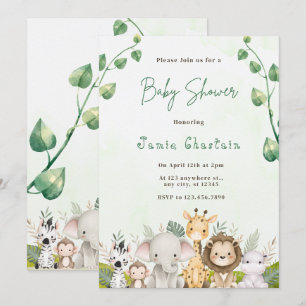 Green & White Watercolor Baby Shower Invitation