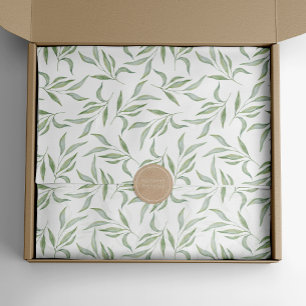 Green & White Watercolor Leaves Botanical Pattern Tissue Paper