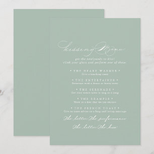 Green White Wedding Kissing Menu Game Card