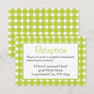 Green & White Wedding Reception Gingham Plaid Invitation