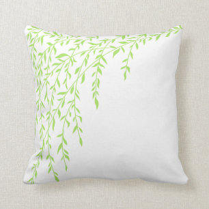 Green & White Weeping Willow Tree Branches Leaves Throw Pillow