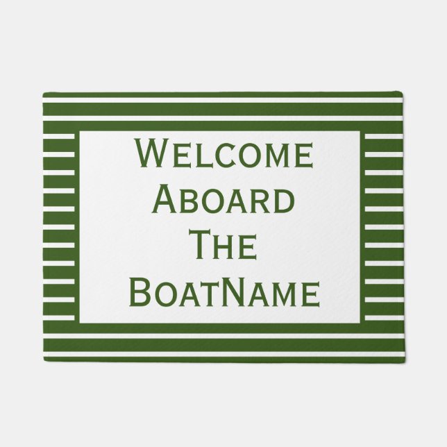 Green & White Welcome Aboard Boat Doormat (Front)