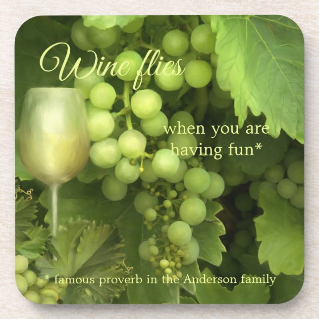 Green White Wine Vines Coaster (Front)
