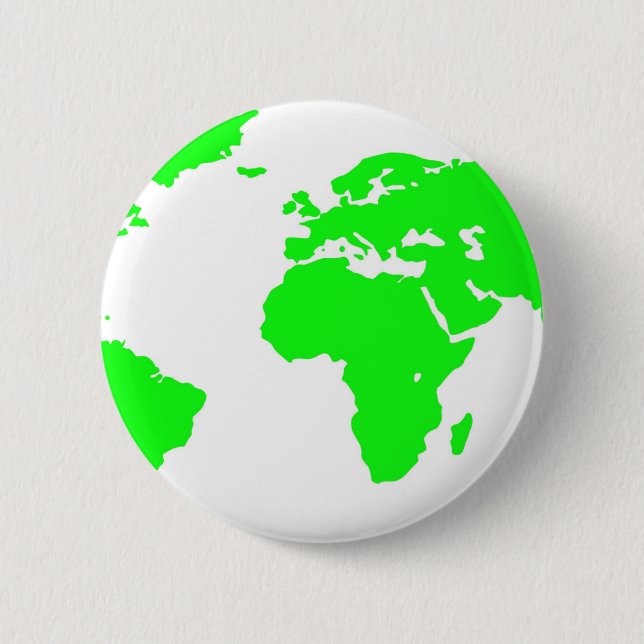 Green White World Map 2 Inch Round Button (Front)