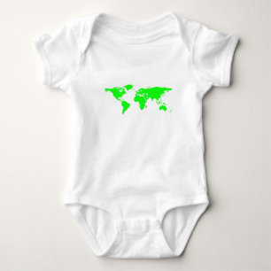 Green White World Map Baby Bodysuit