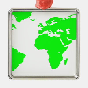 Green White World Map Metal Ornament