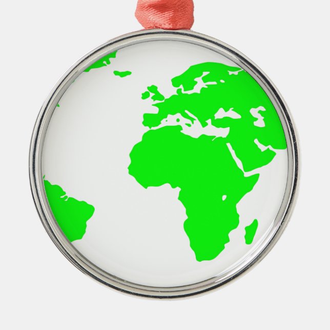 Green White World Map Metal Ornament (Front)