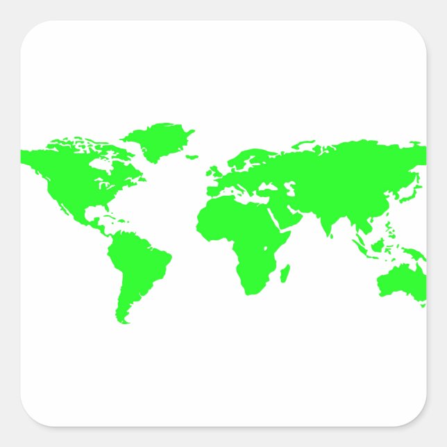 Green White World Map Square Sticker (Front)