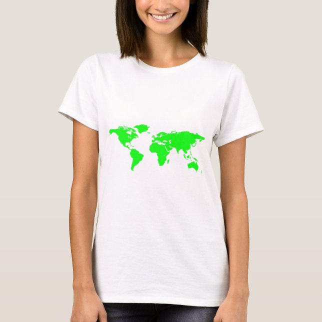 Green White World Map T-Shirt (Front)