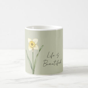 Green White Yellow Daffodil Flower Coffee Mug