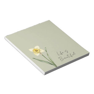 Green White Yellow Daffodil Flower Notepad