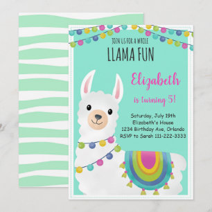 Green Whole Llama Amusants Invitation d'anniversai