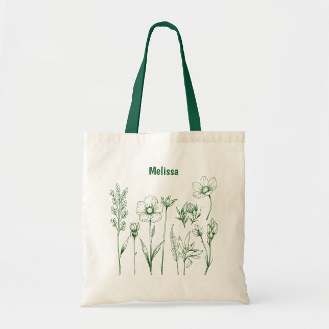 Green Wild Flower Personalized  Tote Bag (Front)