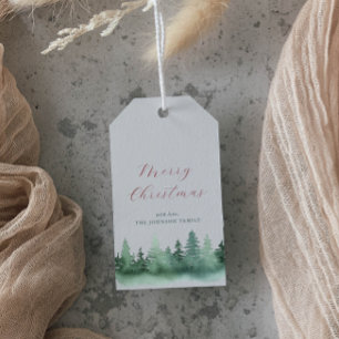 Green Wild Forest Christmas Trees Gift Tags
