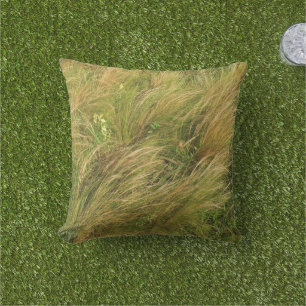 Green Wild Grass Texture • Nature & Wind Summer Outdoor Pillow