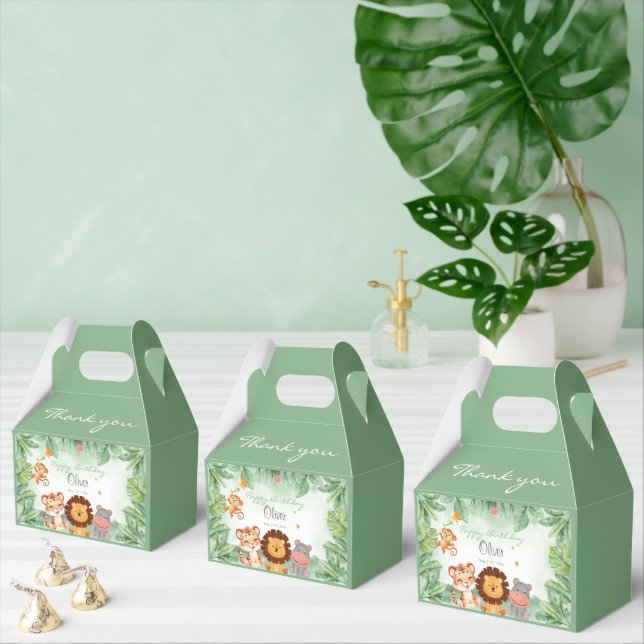 Green Wild Jungle Animals Tropical Boy Birthday Favor Box (Multiple)