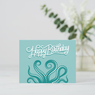 Green Wild Octopus Tentacles Happy Birthday Postcard