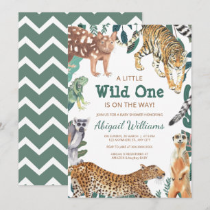 Green Wild One Safari Animals Baby Shower Invitation