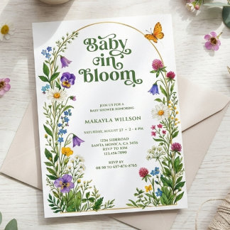 Green Wildflower Baby in Bloom Garden Baby Shower Invitation