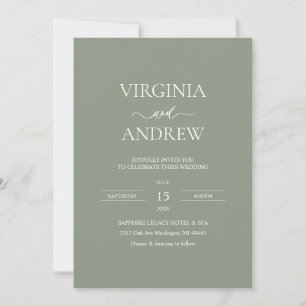 Green Wildflower Boho Wedding Modern Monogram Invitation