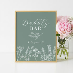 Green Wildflower Bridal Shower Bubbly Bar Sign