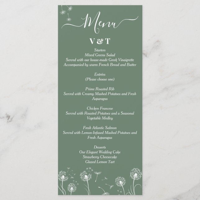 Green Wildflower Minimalist Wedding Menu (Front)